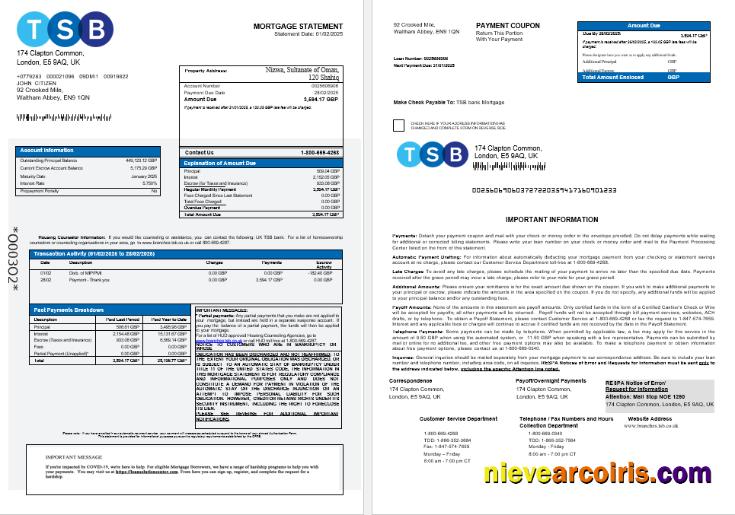 United Kingdom TSB bank mortgage statement 1-2